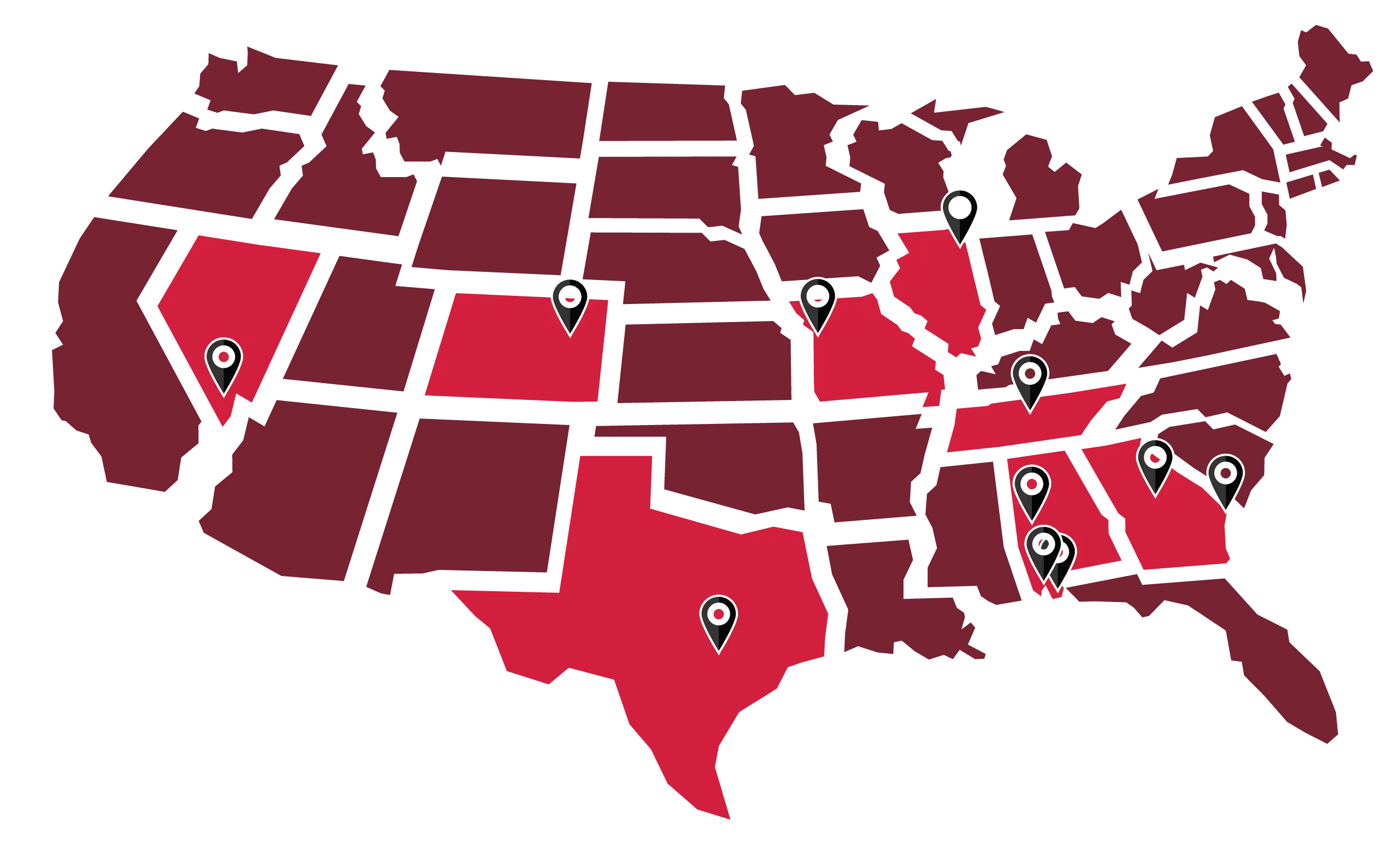 Map showing where Student Life's staff participated in conferences across America.
